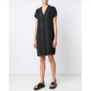 Vince Embroidered Pleated V-Neck Shift Dress Black Women’s Size 4